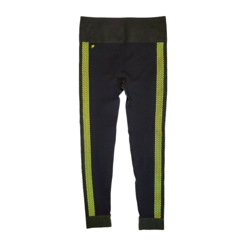Fabletics Women's Black Neon Yellow‎ High-Waisted Seamless Leggings Medium